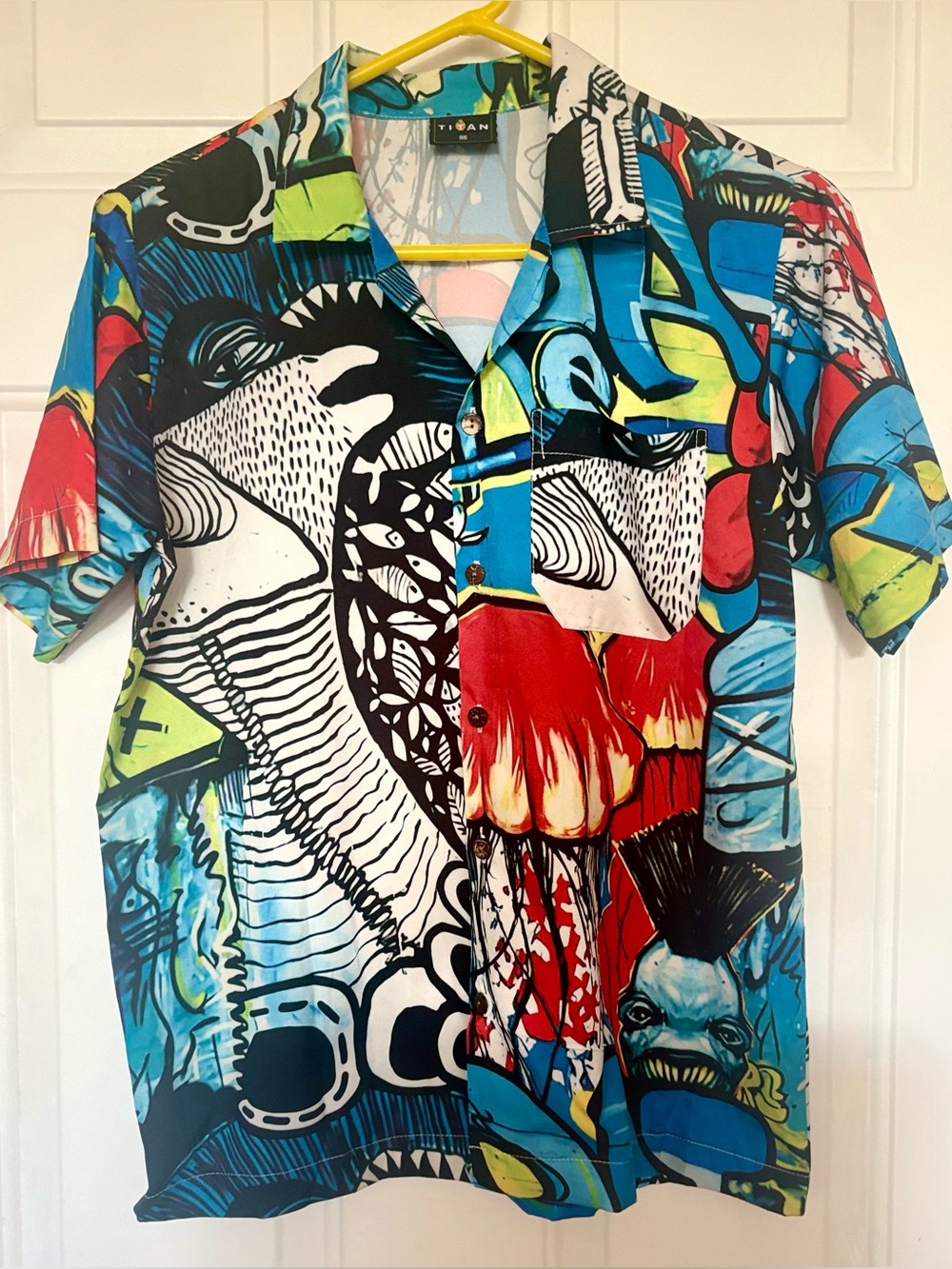 Viscose short-sleeve shirt, Titan, abstract graphic print Multi Color Men’s M